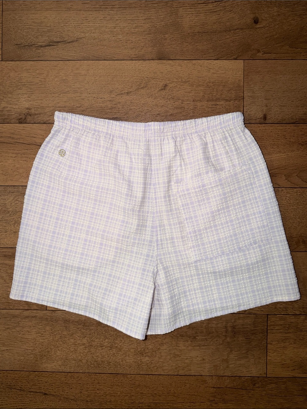 Lululemon Size XS Seersucker Check Pull-On Short 3" Butter Cream Lavender Dainty - Picture 2 of 14